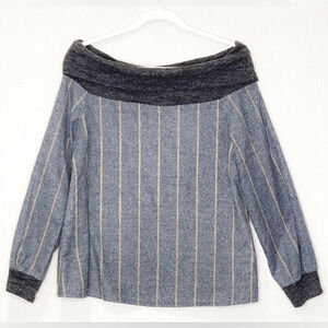 THML Gray Striped Off the Shoulder Shirt Long Sleeve‎ Size Small